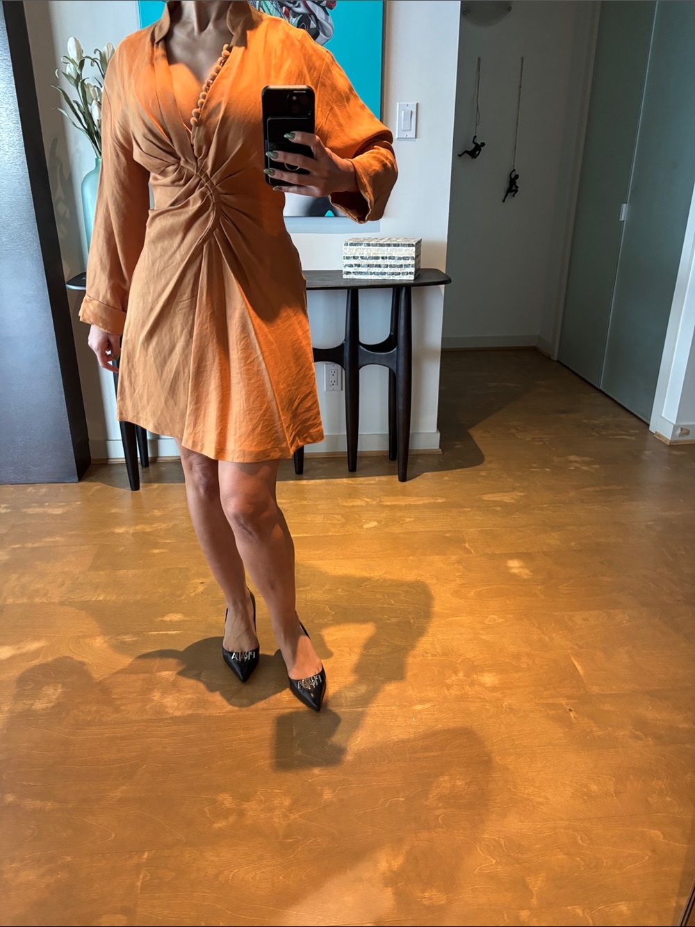 Sandro Copper Twist-Front Long Sleeve Dress